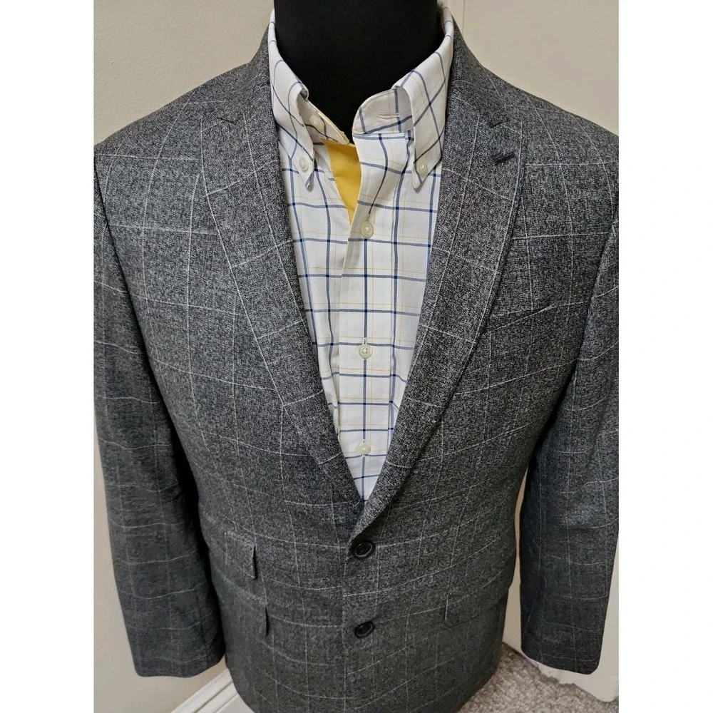 Banana Republic Standard Fit Marzotto Italian Wool Gray Windowpane Blazer 38R